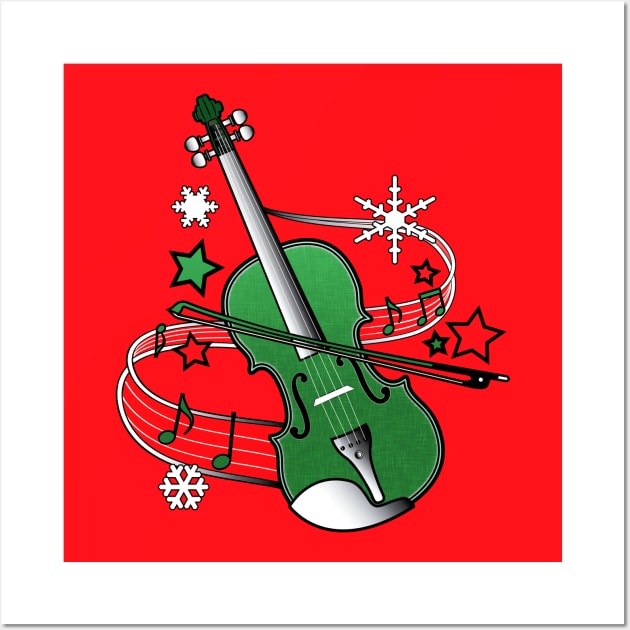 Christmas Violin with Notes and Stars Wall Art by PenguinCornerStore